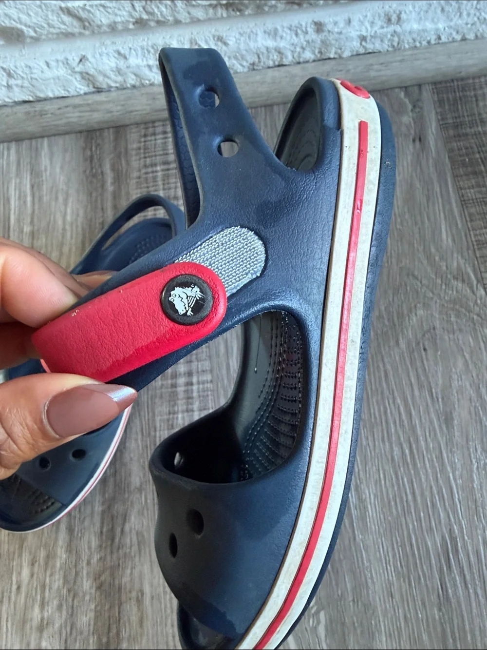 CROCS Kids Navy and Red Adjustable Strap Sandals